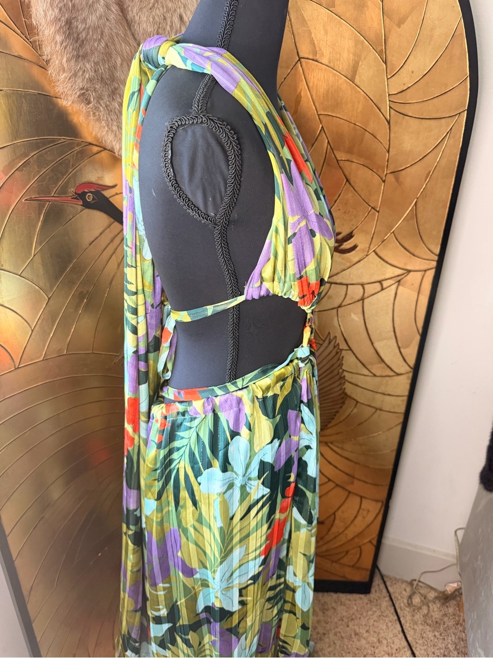 Bronx and Banco Floral Ring-Cut Maxi Dress in Green and Lilac - Picture 10 of 14